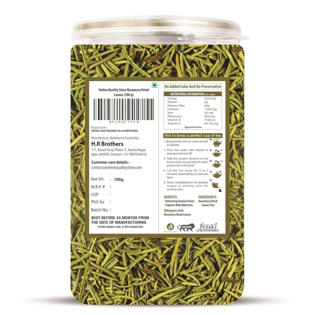 Online Quality Store Rosemary Dry Leaves - 100g | For Hair Growth & Rosemary Tea Leaves | Rosemary Herbal Tea