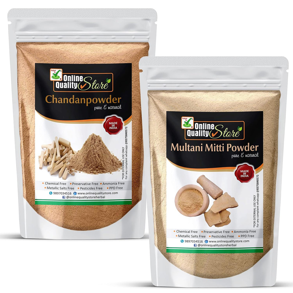Online Quality Store Sandalwood Powder For Skin (Chandan Powder 100g) + Pure Multani Mitti Powder (150g) |sandalwood powder for face,puja,skin |Bentonite Clay |Fuller's Earth,250g Pack