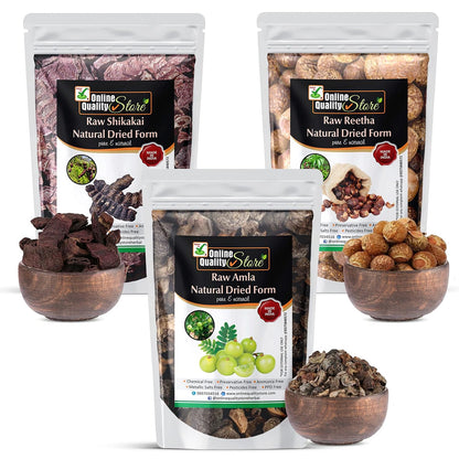 Online Quality Store Reetha Amla Shikakai (Raw Form) Combo Pack, 900 g (Pack of 3)