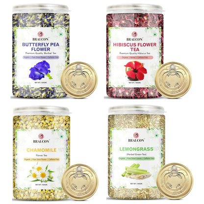 BRALCON Hibiscus Flower Tea + Butterfly Blue Pea flower + Lemongrass + Chemomile Tea - 50g each Pack