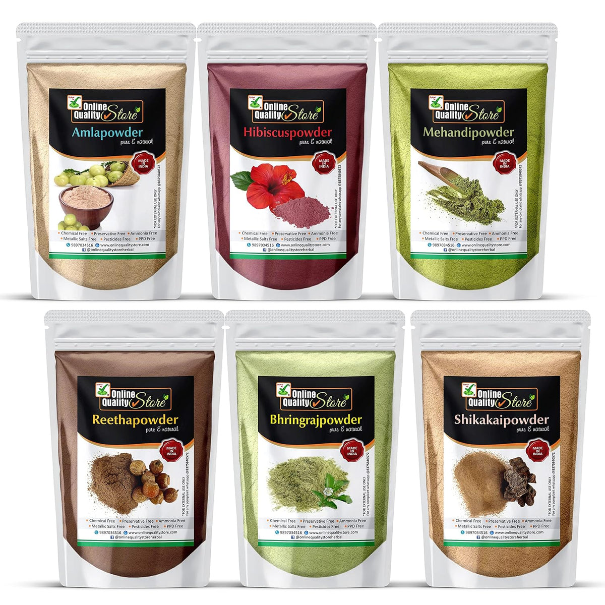 Online Quality Store amla,reetha,shikakai,bhringraj and hibiscus heena powder for hair |Aritha|Reetha|Ritha|Soapnuts (Sapindus Mukorossi) |Indian Gooseberry |mehendi powder natural |hair pack powder |hair pack powder |,900g