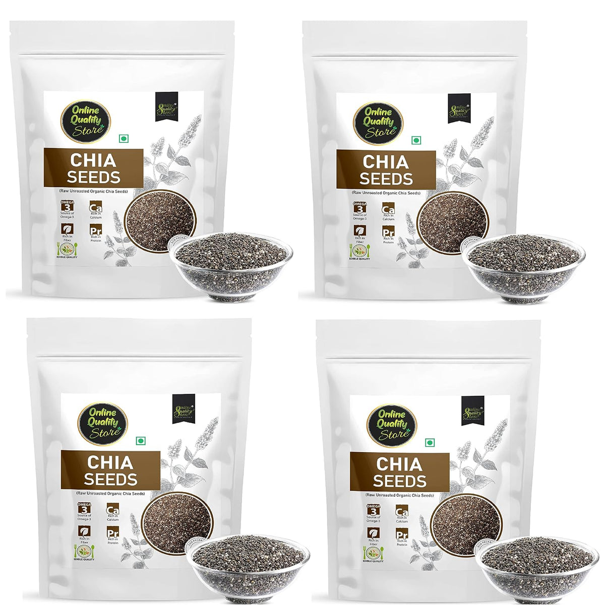 Online Quality Store Organic Chia Seeds -400gm(4x100gm) |Omega 3 and rich in Fiber, Calcium & Protien