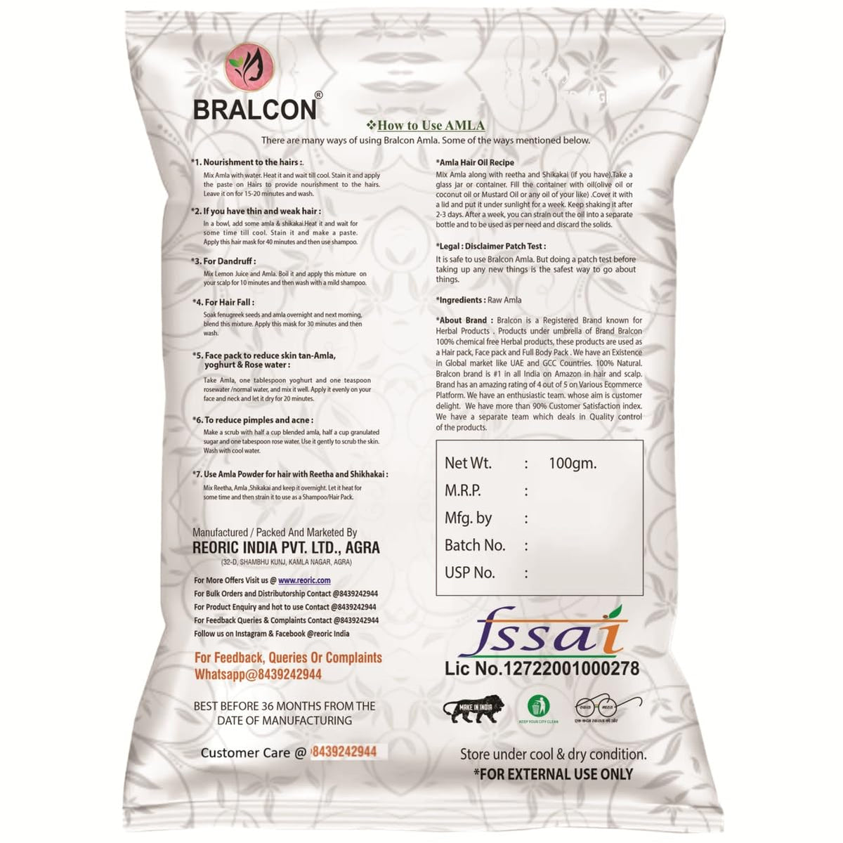 BRALCON Organic Raw Amla -100g