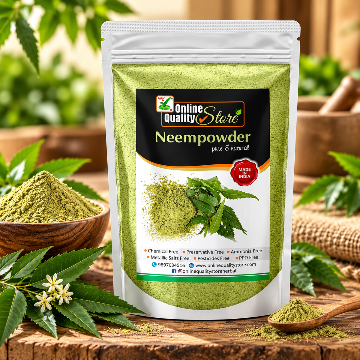 Online Quality Store neem powder for face pack |neem powder |neem powder for face pack organic |pure neem powder |pure organic neem powder for face,body,skin,hair,plants |azadirachta indica,100g