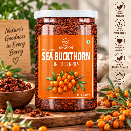 BRALCON Sea Buckthorn Dried Berries - 100 g, Natural Tangy Fruit, Premium Snack, Culinary Ingredient for Smoothies, Breakfast Bowls and Desserts, 100g Pack