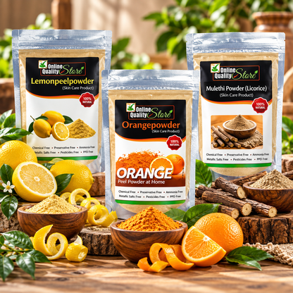 Online Quality Store Lemon Peel Powder, Mulethi Powder & Orange Peel Powder (600gm (200 gm each)