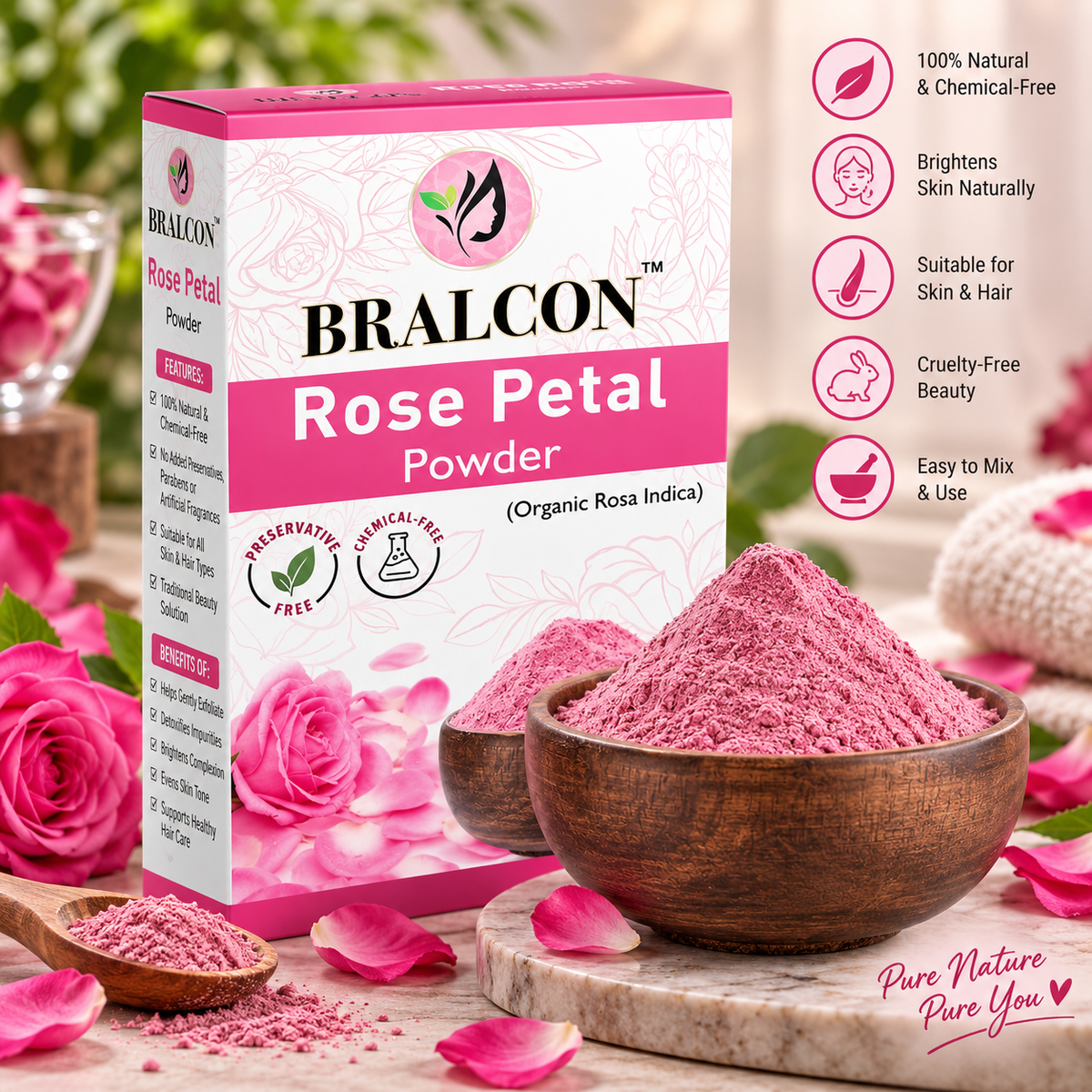 Rose Petal Powder for Facial & Skin Care | Natural Rose Powder for Tanning & Glowing Skin | Skin Whitening Face Pack | 100gm