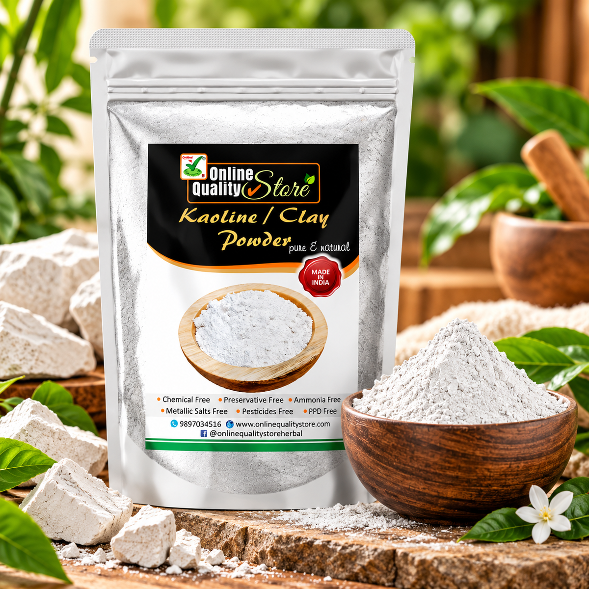Online Quality Store Natural Kaoline/Clay Powder For Acne, Blackheads And For Glowing Skin, 900g