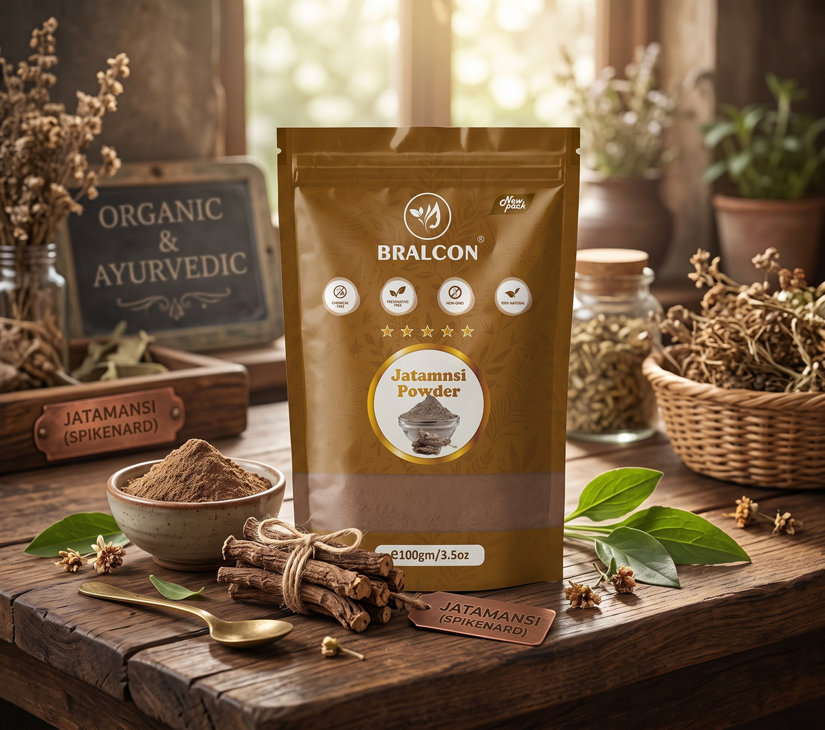 BRALCON Pure Jatamansi Powder for Hair Care | Natural Herbal Powder for Strong & Beautiful Hair | 100g