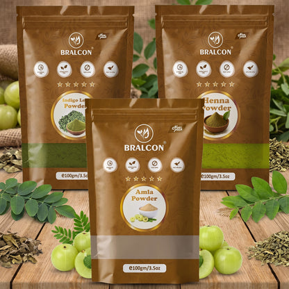 Bralcon Henna, Indigo and Amla Powder Combo (100g Each)
