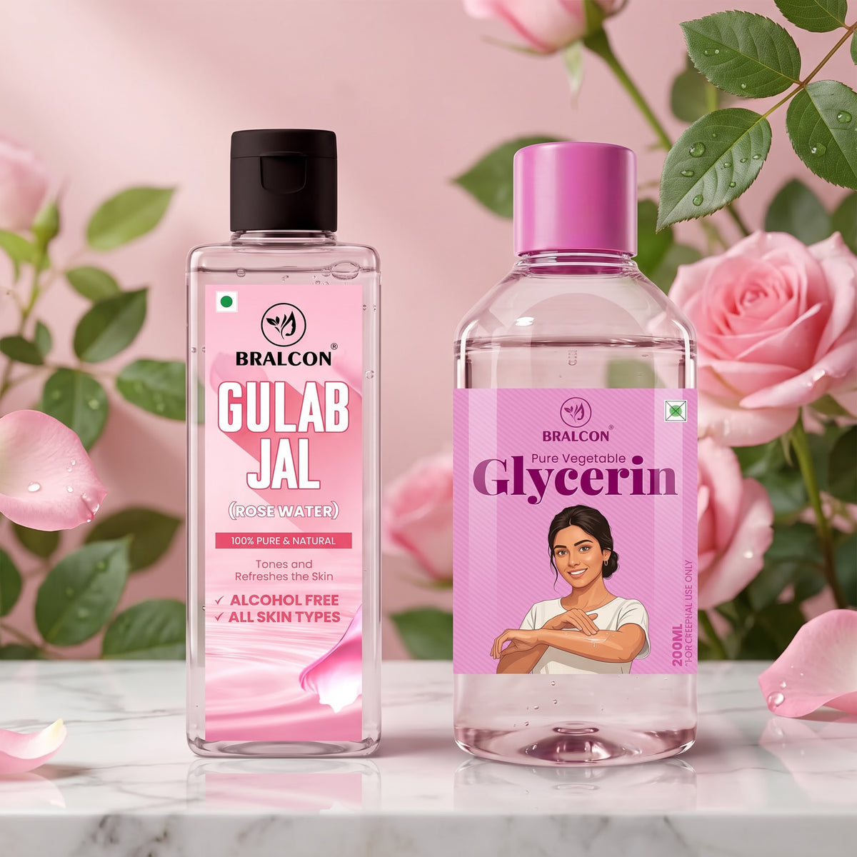 BRALCON Gulab Jal Rose Water (100ml) + Pure Glycerin (200ml) Liquid Combo Pack