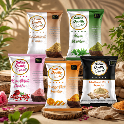 Multani Mitti Powder + Chandan + Orange Peel + Neem + Rose Powder (Pack of 5) 400g