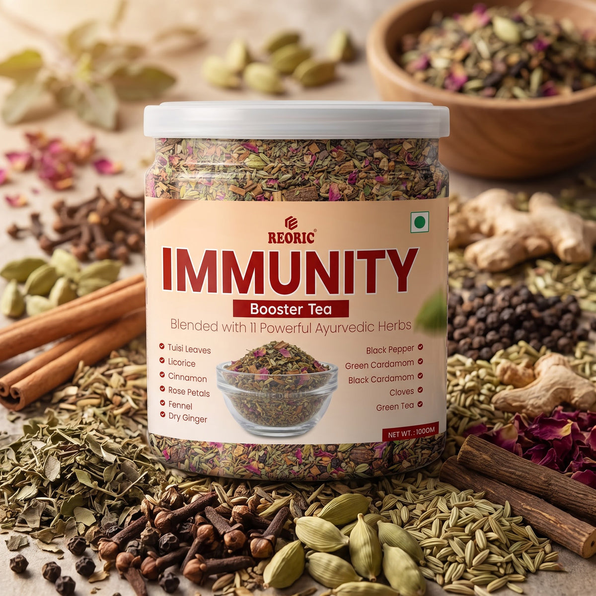 REORIC Herbal Tea Blend with 11 Spices & Botanical Ingredients -100g