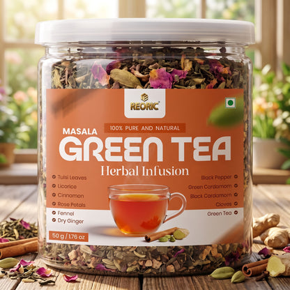 REORIC Masala Green Tea 50g | Spiced Green Tea Blend with Aromatic Indian Spices | Flavorful Hot Beverage Loose Tea | Daily Refreshment Brew