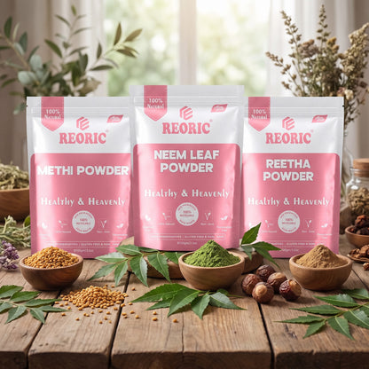 REORIC Methi, Neem, Reetha Powder Hair Care Combo (300g, 100g Each)