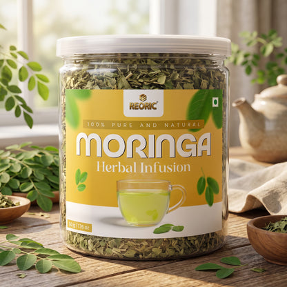 REORIC Moringa Herbal Tea 50g | Premium Dried Moringa Leaves Infusion | Smooth & Earthy Green Beverage | Daily Refreshment Drink