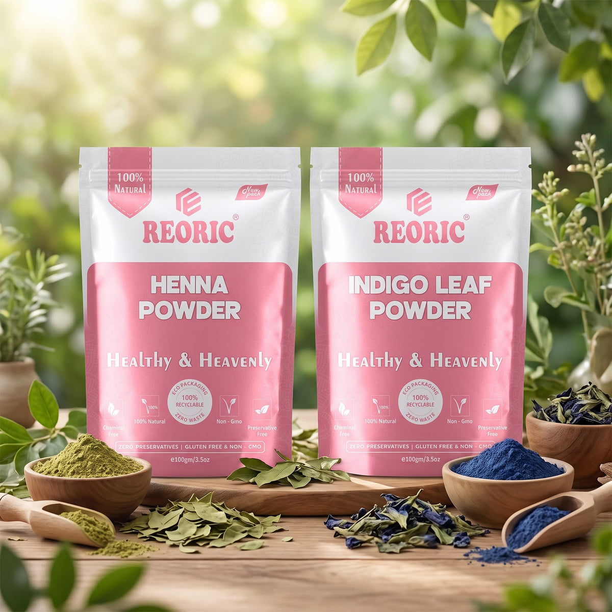 REORIC Henna Powder 100g and Indigo Leaf Powder 100g Combo