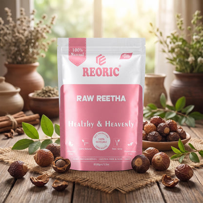 REORIC Raw Reetha Whole Dried Soapnuts for DIY Hair Wash & Scalp Cleansing, 100g