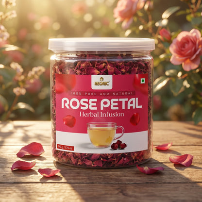 REORIC Rose Petal Tea 50g | Dried Rose Petals Herbal Infusion | Aromatic Floral Loose Leaf Brew | Daily Hot & Iced Beverage Drink