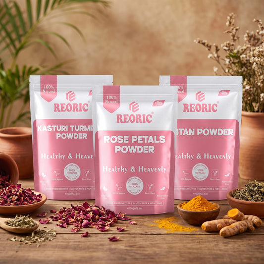 REORIC Kasturi Turmeric, Rose & Ubtan Powder Face Pack 300g (100g Pack of 3)