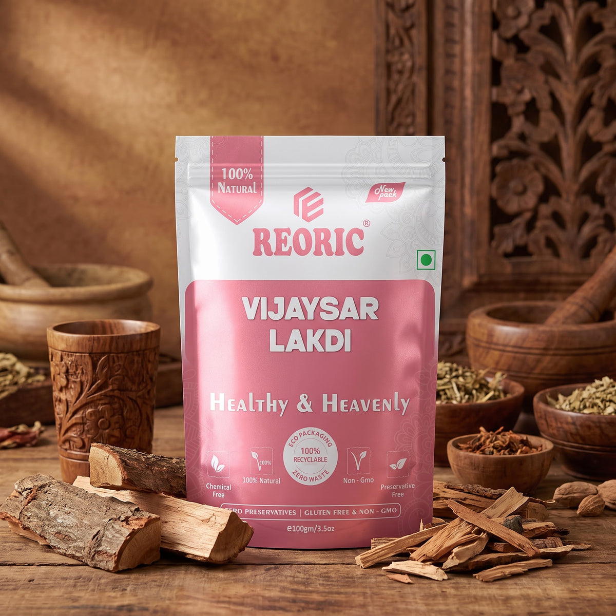 REORIC Pure Vijaysar Wood Pieces 100g