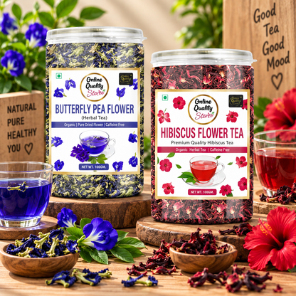 Online Quality Store Organic Hibiscus Flower Tea-100g & Butterfly Pea Flower Tea- 100g |Herbal Tea