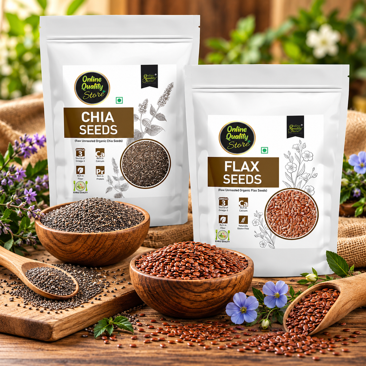 Online Quality Store Organic Combo of Flax Seeds & Chia Seeds -200gm(100gm x 2 Pack)