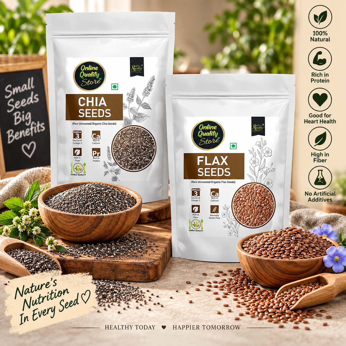 Online Quality Store Organic Combo of Flax Seeds & Chia Seeds -200gm(100gm x 2 Pack)
