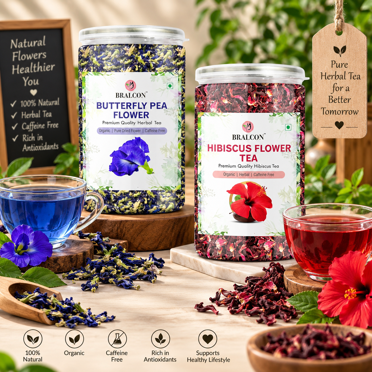 BRALCON Hibiscus Flower Tea and Butterfly Pea Flower Tea- 100g(50g x 2 Pack)