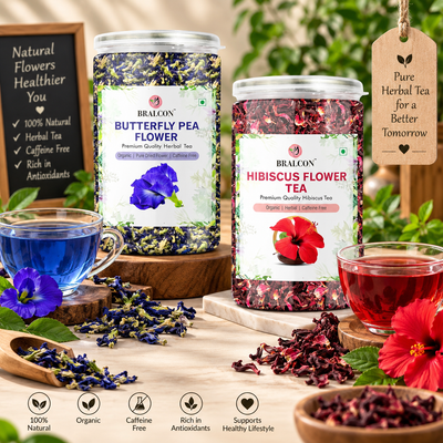 BRALCON Hibiscus Flower Tea and Butterfly Pea Flower Tea- 100g(50g x 2 Pack)
