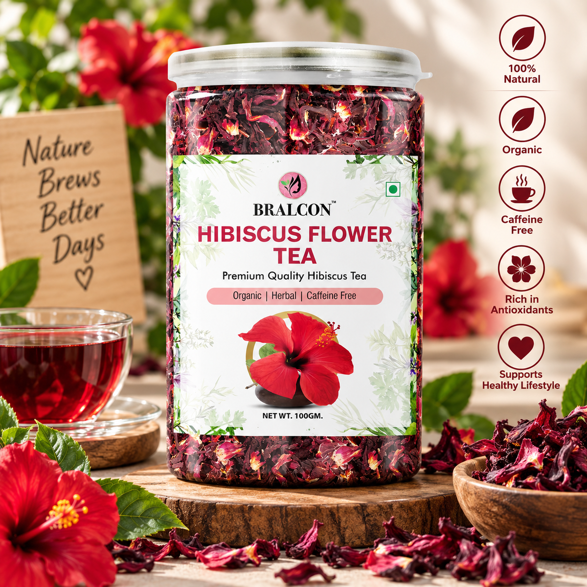 BRALCON Organic Hibiscus Flower Tea- 100g