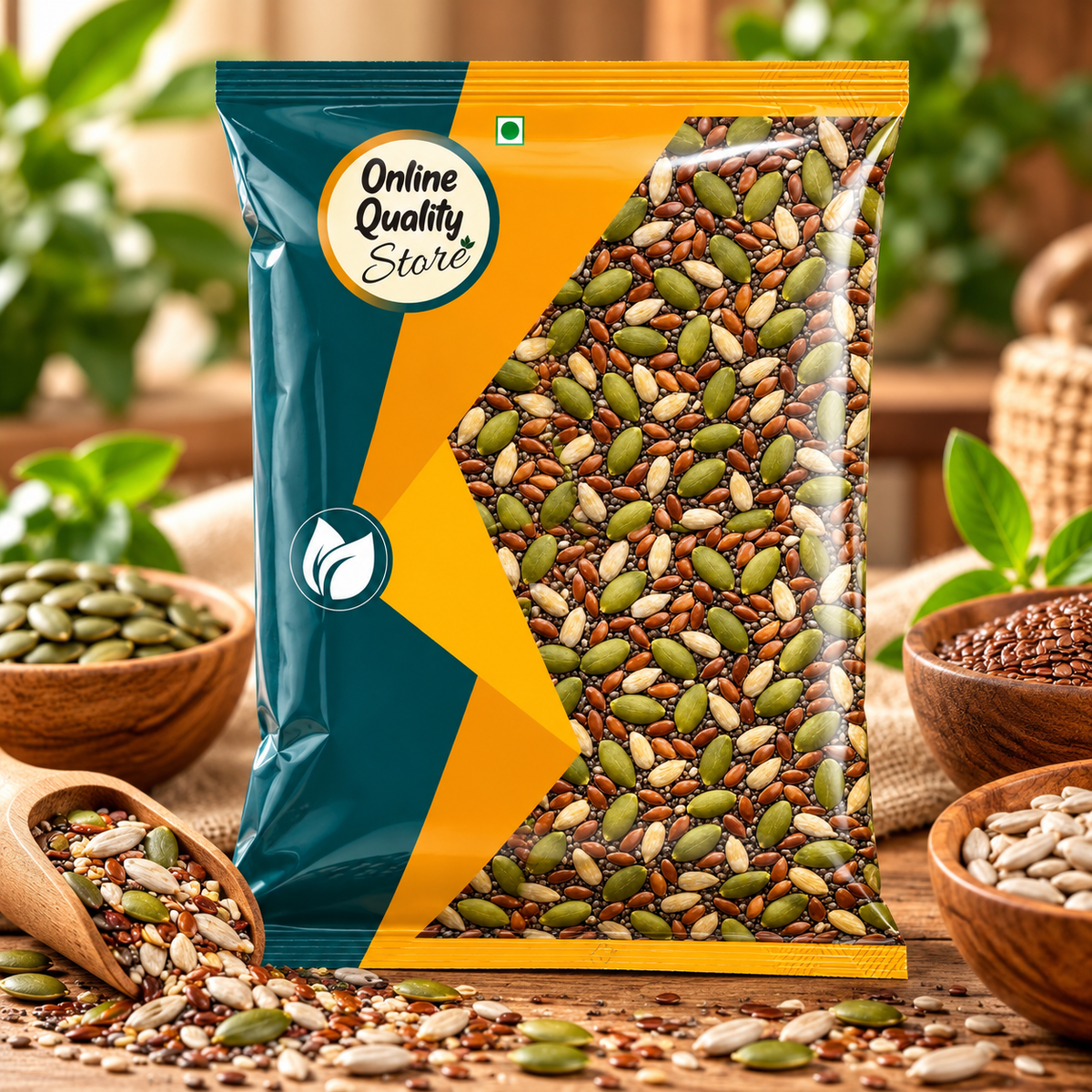 Online Quality Store Mix Seeds - 400g | 6-In-1 Super Seeds Mix | Pumpkin, Sunflower, Watermelon, Flax, Strawberry and Chery Seeds - Mixed seeds for weight loss | Edible Seeds