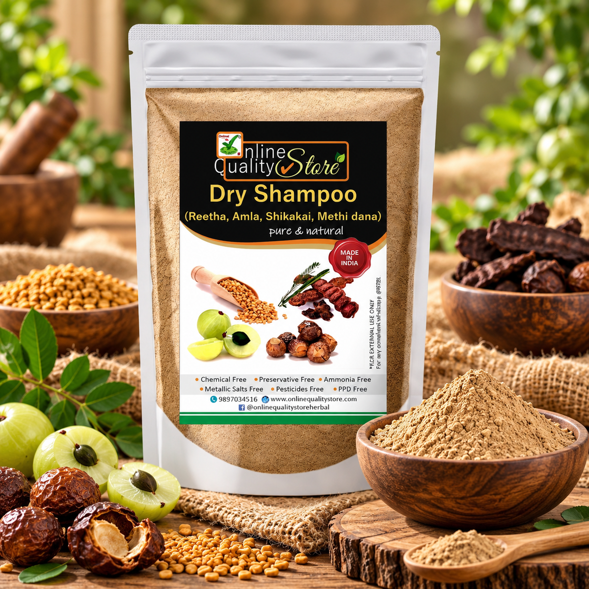 Online Quality Store Shikakai Mix Powder With Amla, Reetha for Hair Wash (Dry Shampoo) (Brown,900g)