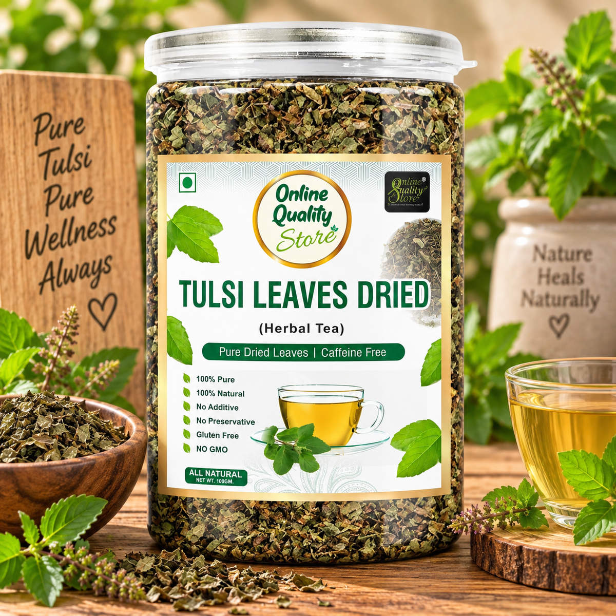 Online Quality Store Tulsi Tea -100g | Tulsi Dried Leaves Herbal Green Tea| Tulsi Tea | Helps with Stress and Anxiety