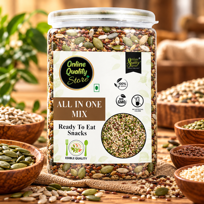 Online Quality Store Mix Seeds - 250g Jar | 6-In-1 Super Seeds Mix | Pumpkin, Sunflower, Watermelon, Flax, Strawberry and Chery Seeds - Mixed seeds for weight loss | Edible Seeds