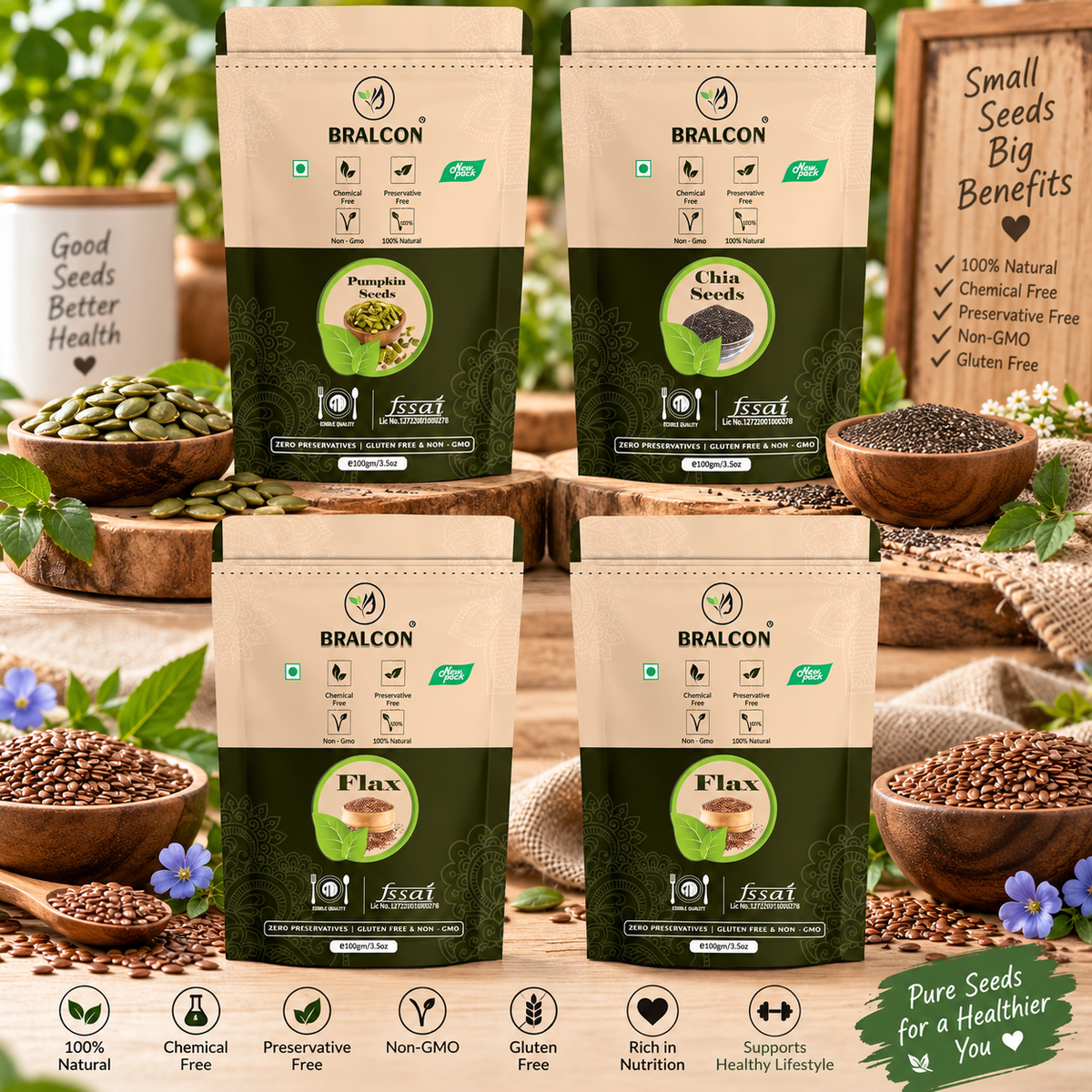 BRALCON Raw Organic Seeds Combo Pack - 400g