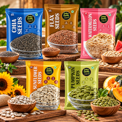 Online Quality Store Organic Combo of Chia, Watermelon, Pumpkin,Sunflower,Flax Seeds-500gm(100gm x 5)