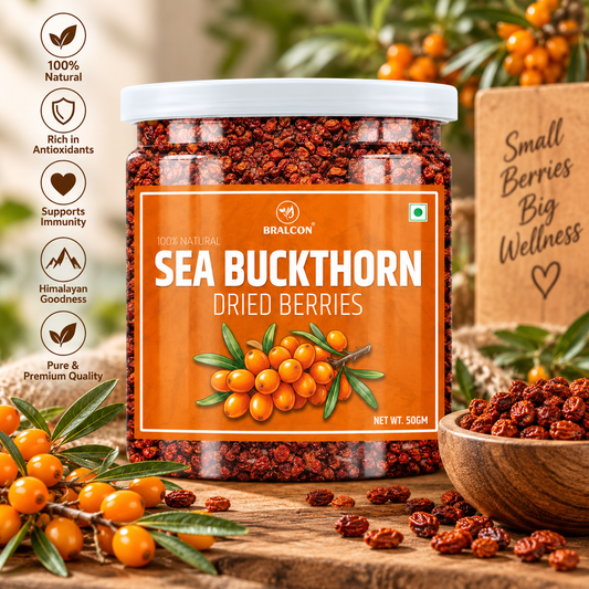 BRALCON Sea Buckthorn Dried Berries - 50g, Natural Tangy Fruit, Premium Snack, Culinary Ingredient for Smoothies, Breakfast Bowls and Desserts, 50g