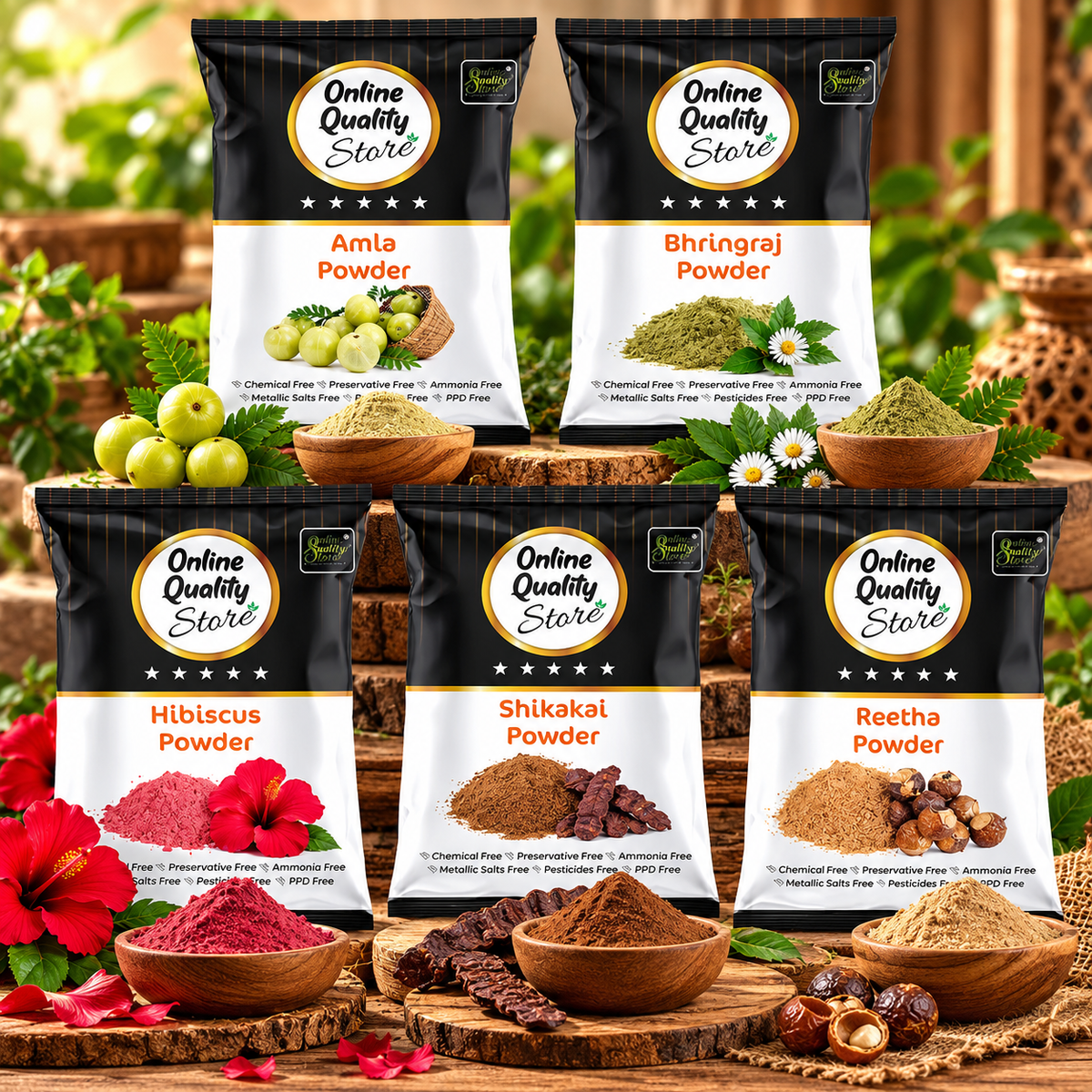 Online Quality Store Amla Reetha Shikakai Bhringraj and Hibiscus Powder for Hair |hair mask |hair pack for dry and frizzy hair |,Ritha|Soapnuts|Aritha|Indian Gooseberry powder |organic Bhringraj Powder |gudhal powder |gudhal fool powder ,400g
