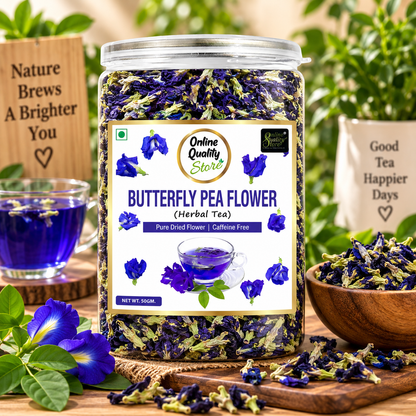 Online Quality Store Organic Butterfly Pea Flower Tea-50 Gram|Blue Pea Tea|Relieves Stress|Hot Tea, Iced Tea|Caffeine Free Herbal Tea