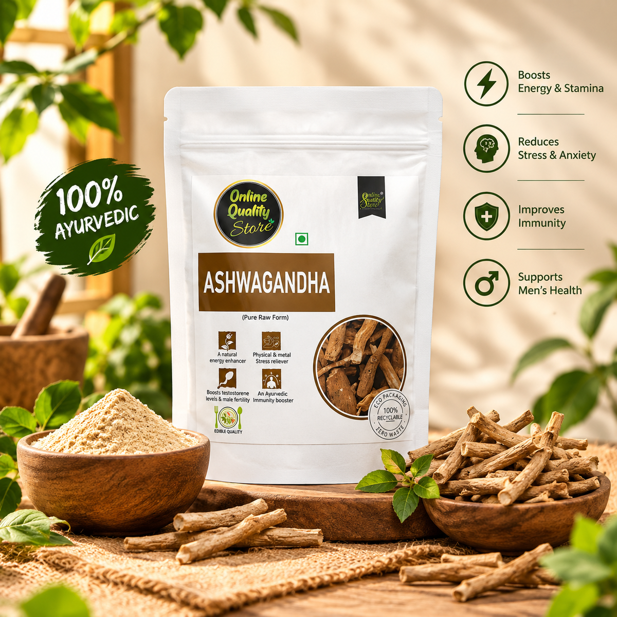 Online Quality Store Ashwagandha Root -100g | Ashwagandha Jadi Buti Sticks for boost immunity