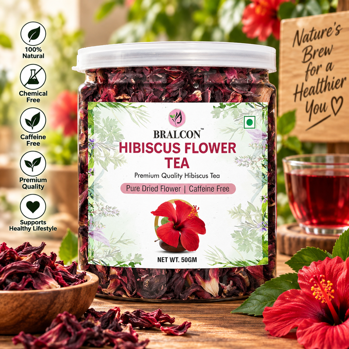BRALCON Organic Hibiscus Flower Tea- 50g