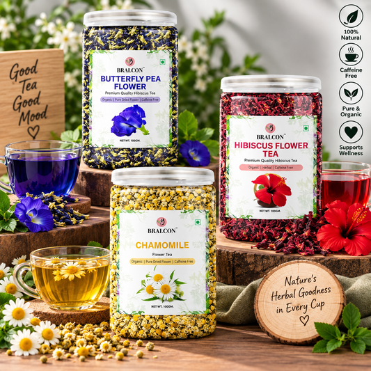 BRALCON Chamomile Tea with Butterfly Pea & Dried Hibiscus Flowers - 50g each