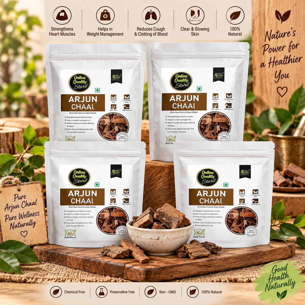 Online Quality Store Arjun Ki Chaal-400g|Terminalia Arjuna bark/Chaal Used to Maintain Blood Pressure