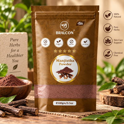BRALCON Manjistha Powder, 100g | Rubia Cordifolia | 100% Pure & Natural Skin Treatment Mask for Face, Hair Care & Skin Care | for Acne, Pigmentation & Skin Brightening
