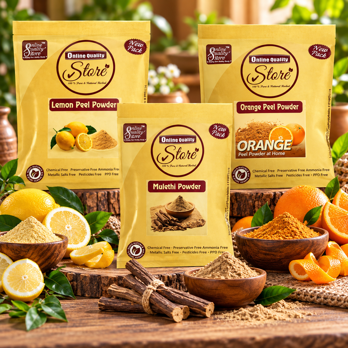 Online Quality Store Lemon Peel Powder, Mulethi Powder & Orange Peel Powder