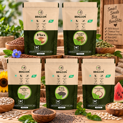 BRALCON Seeds Combo of Chia, Watermelon, Pumpkin, Sunflower, Flax Seeds - 500g (5 x 100g Each Pack)