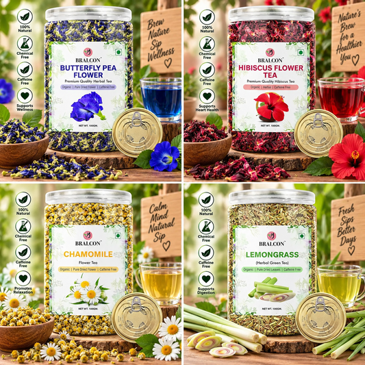 BRALCON Hibiscus Flower Tea + Butterfly Blue Pea flower + Lemongrass + Chemomile Tea - 50g each Pack