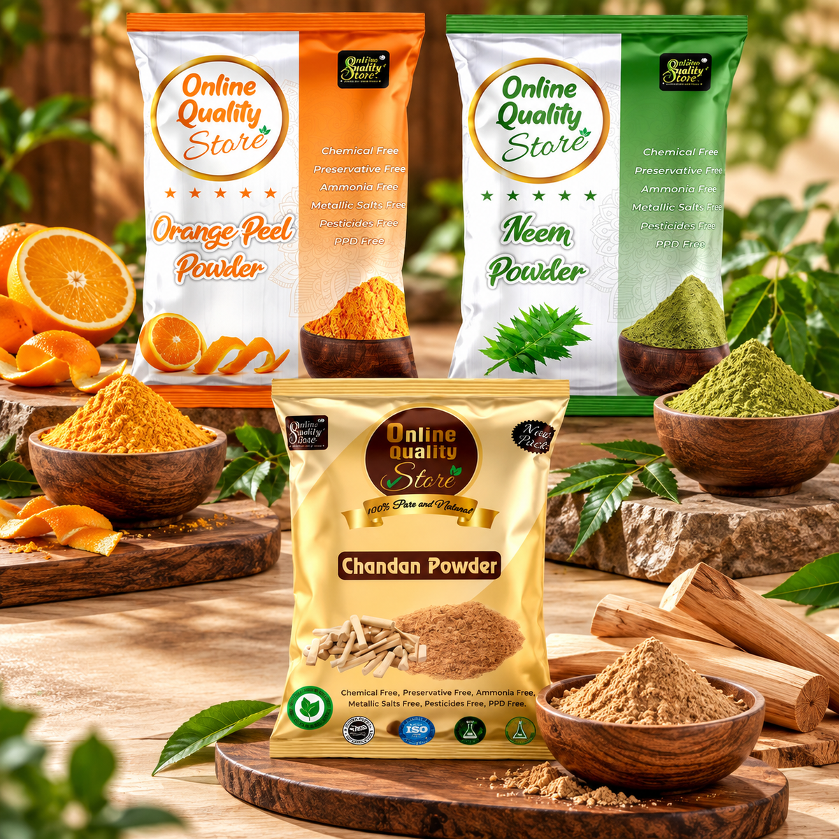 Online Quality Store chandan powder for face pack |chandan powder herbal|orange peel powder for skin |Orange Peel Powder|santra chilka powder|Neem Powder Face Pack|natural face pack powder, 150g