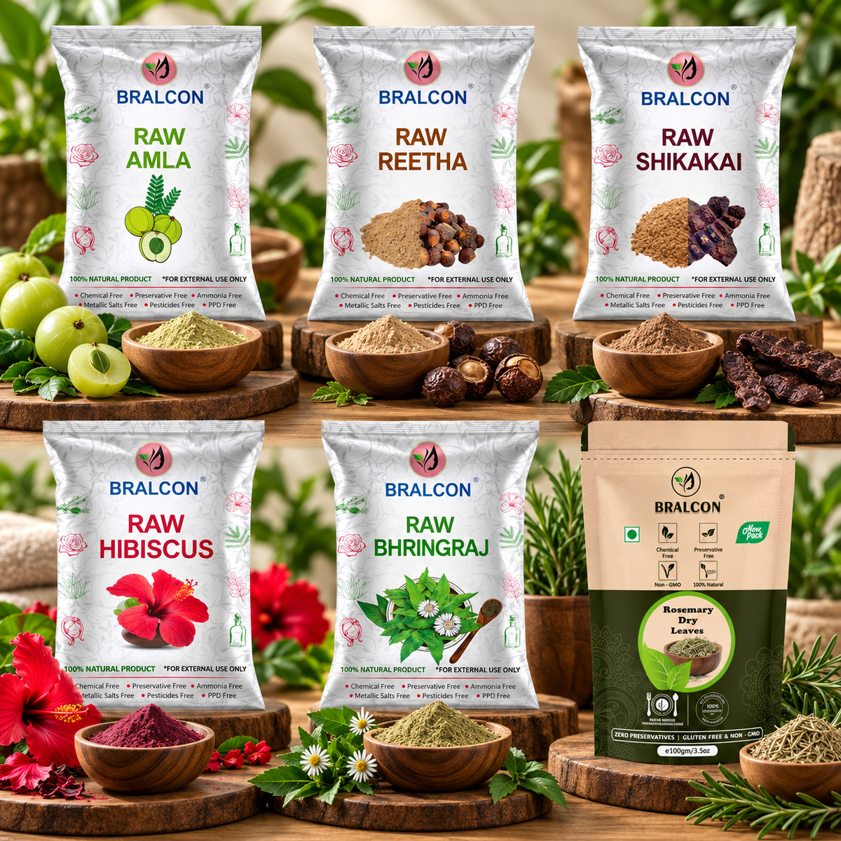 BRALCON Reetha Amla Shikakai Powder | Natural Hair Care Powder Set - 300 g , 100g Each | Chemical-Free | Hair Shampoo